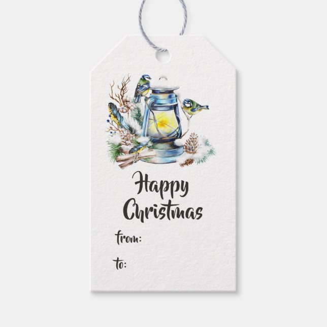Etiqueta Para Presente Lanterna de Natal em Aquarela (Frente)