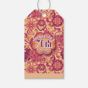 Etiqueta Para Presente Laranja Groovy Psicodélico Anos 60 70 Floral Anive