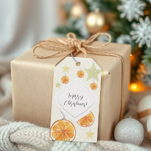 Etiqueta Para Presente Laranja Padrão Elegante e Estrelas em Bege