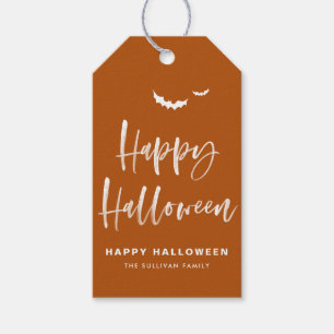 Etiqueta Para Presente Laranja Queimada Pincel de Feliz Halloween Caligra