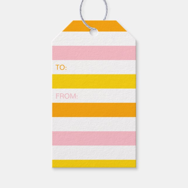 Etiqueta Para Presente Laranja, Rosa e Amarelo Stripado (Frente)
