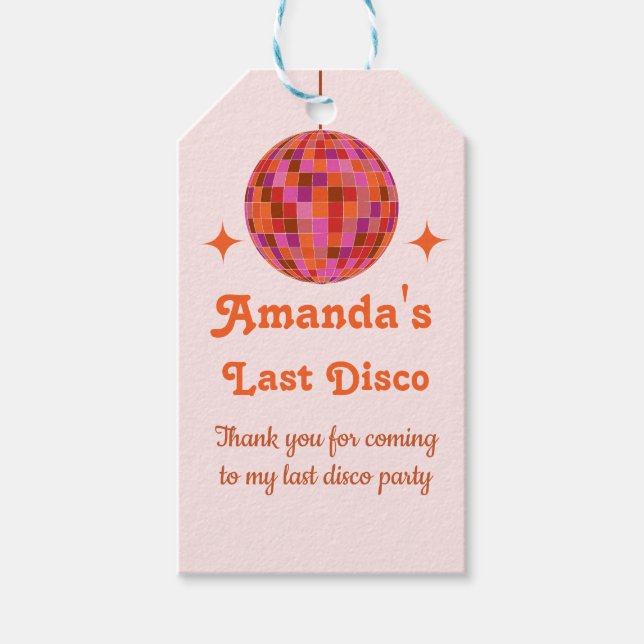 Etiqueta Para Presente Laranja Rosa Groovy Última discoteca Despedida de  (Frente)