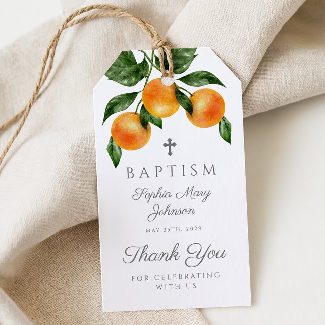 Etiqueta Para Presente Laranjas Modernas Batismo de Citros (Modern Oranges Citrus Baptism Gift Tags)