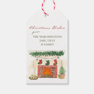 Etiqueta Para Presente Lareira aconchegante de Natal com Meias