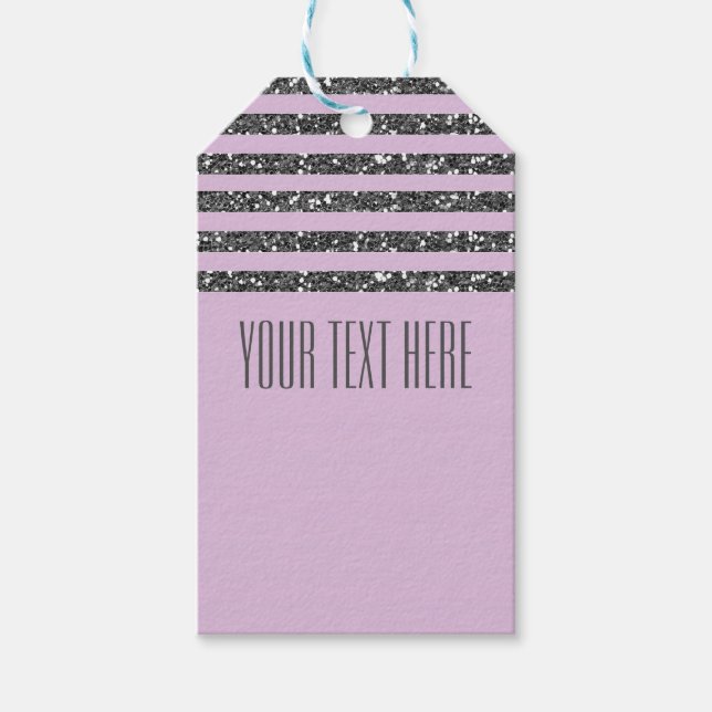Etiqueta Para Presente Lavanda Lilac Purple Silver Glitter Striter Party (Frente)