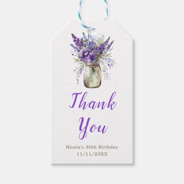 Etiqueta Para Presente Lavanda Mason Jar Birthday (Frente)