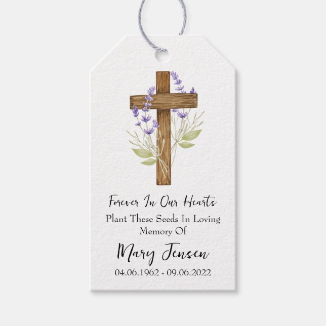 Etiqueta Para Presente Lavender Cross Memorial Funeral Seed Packet  (Frente)