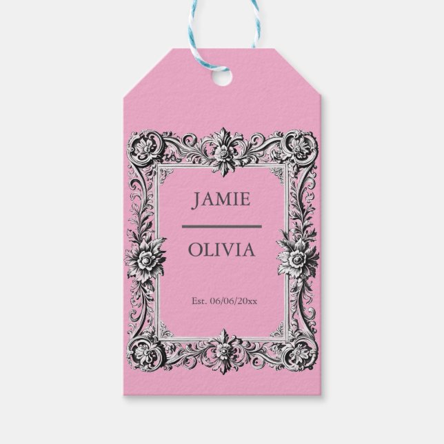 Etiqueta Para Presente lavender Custom Victorian Scroll Frame  – wedding (Frente)