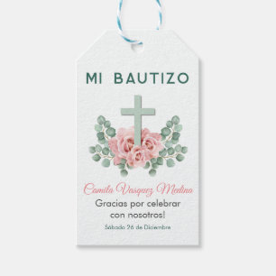 Etiqueta Para Presente Lembranças para Batizado Cruz e Folhas Batismo