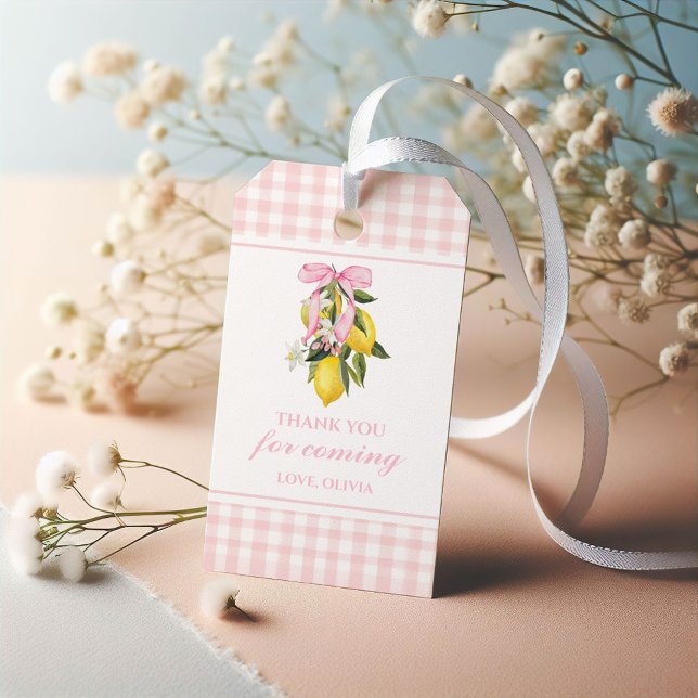 Etiqueta Para Presente Lemon Pink Laço Xadrez Coquette preppy aniversário (Criador carregado)