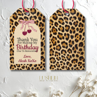 Etiqueta Para Presente Leopard Cherry Pink Bow Birthday Cute & Glam Party