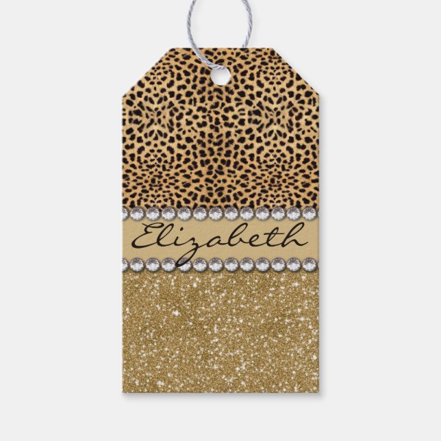 Etiqueta Para Presente Leopard Spot Dourado Glitter Rhinestone PHOTO IMPR (Frente)