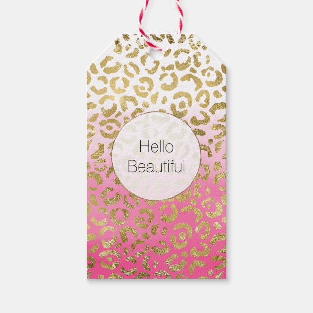 Etiqueta Para Presente Leopardo Dourado com Aquarela Rosa (Frente)