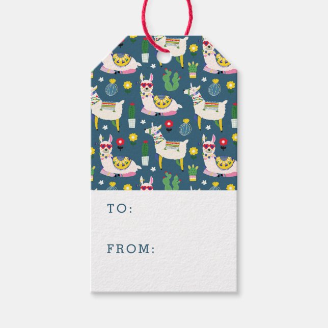 Etiqueta Para Presente Lhamas Em Padrões De Óculos De Sol (Frente)