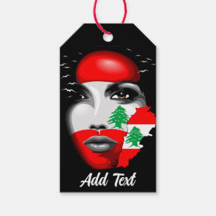 Etiqueta Para Presente Líbano Flag e Map no rosto da menina