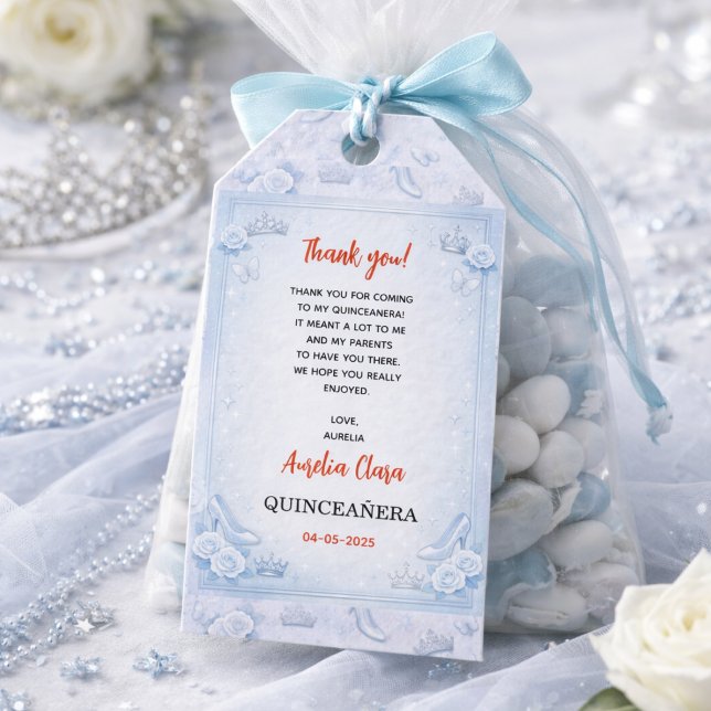 Etiqueta Para Presente Light Blue Silver Princess Quinceanera Birthday (Light Blue Silver Princess Quinceanera Birthday Gift Tags
)