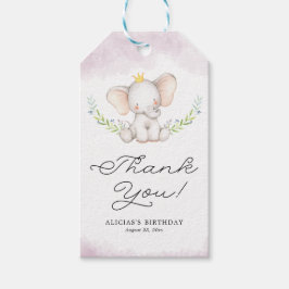 Etiqueta Para Presente Lilac Watercolor Baby Elephant Aniversário Obrigad