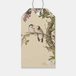 Etiqueta Para Presente Lilases Roxos e Brancos com Pássaro Chinês Antiqua