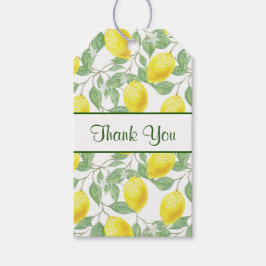 Etiqueta Para Presente Limões Amarelos com Padrão de Folhas Verdes Obriga
