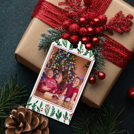 Etiqueta Para Presente Linda Família Botânica, Natal Verde Vermelho