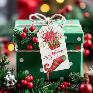 Etiqueta Para Presente Linda meia de Natal de poinsétia