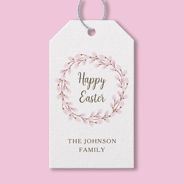 Etiqueta Para Presente Linda Salgueiro Rosa Feliz Páscoa (Cute Pink Willow Happy Easter Gift Tags)