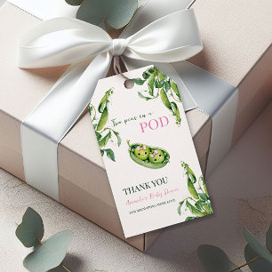 Etiqueta Para Presente Lindas Duas Ervilhas em um Vaso Menina Rosa Gêmeos