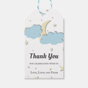 Etiqueta Para Presente Lindo Azul Branco Amarelo Lua & Nuvens Obrigado
