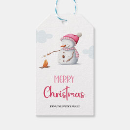 Etiqueta Para Presente Lindo Boneco de Neve Rosa Feliz Natal