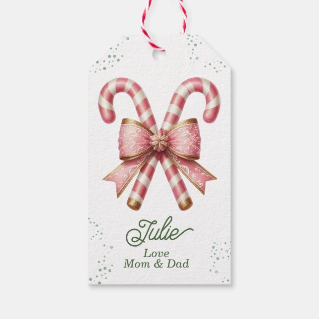 Etiqueta Para Presente Lindo Cane de Açúcar Rosa Natal Feliz (Verso)