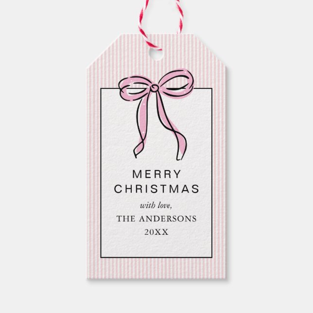 Etiqueta Para Presente Lindo Coquete Laço Rosa Feliz Natal (Frente)