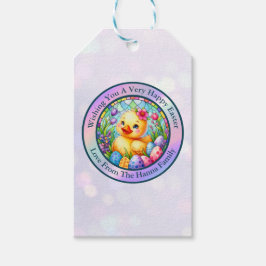 Etiqueta Para Presente Lindo Pintinho de Páscoa, Flores e Ovos Coloridos