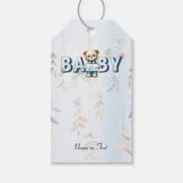 Etiqueta Para Presente Lindo Urso de Pelúcia Azul Floral Belo Festa