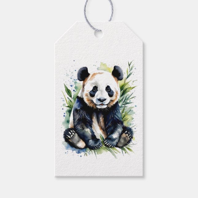 Etiqueta Para Presente Lindo Urso Panda em Aquarela  (Frente)