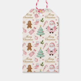 Etiqueta Para Presente Lindos Laços de Papai Noel em Aquarela Rosa de Nat