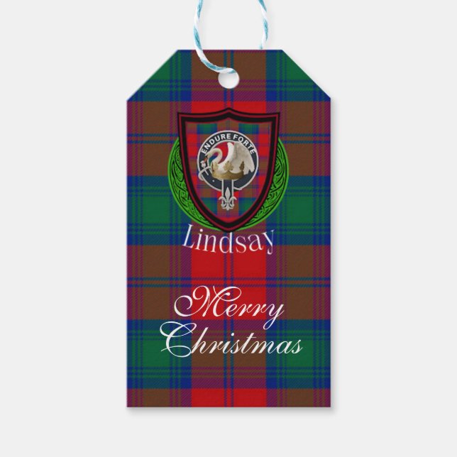Etiqueta Para Presente Lindsay Scottish Clan Tartan & Crest (Frente)