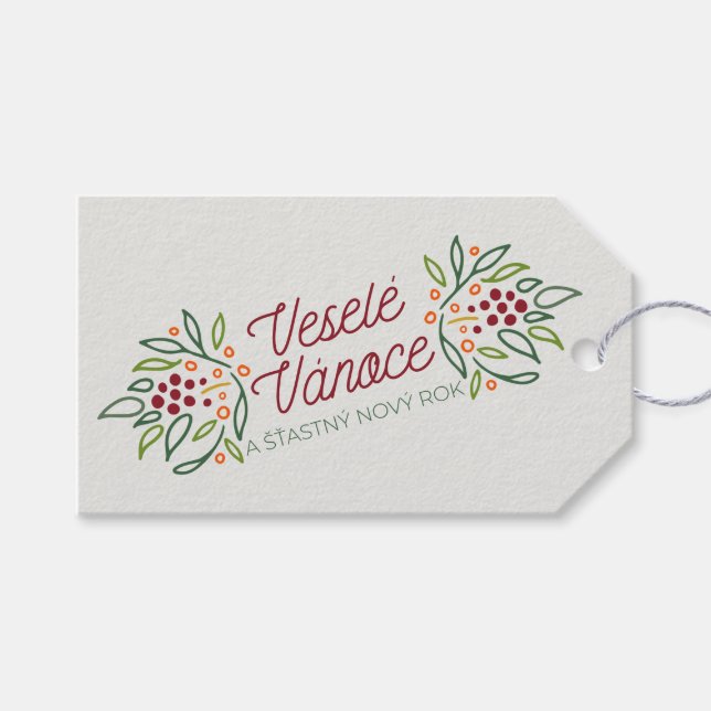 Etiqueta Para Presente Língua Tcheca Feliz Natal e Ano Novo  (Frente (horizontal))