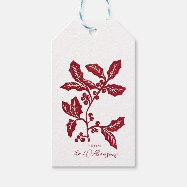 Etiqueta Para Presente Linocut criado à mão - Natal/feriado (Frente)