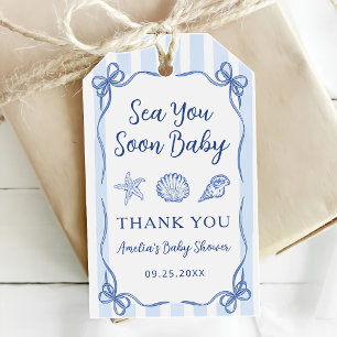 Etiqueta Para Presente Listras Azuis Costa Mar Vê Você Logo Baby Shower 