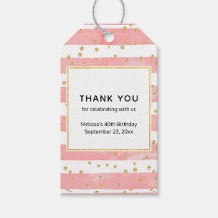Etiqueta Para Presente Listras de Lâmpada Rosa Faux Dourado Confetti Bi