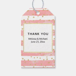 Etiqueta Para Presente Listras de Lâmpada Rosa Faux Dourado Confetti We
