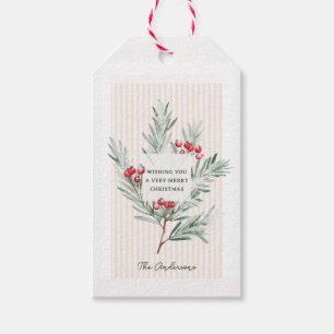 Etiqueta Para Presente Listras de Natal Botânicas Elegantes Modernas