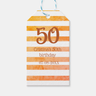 Etiqueta Para Presente Listras laranja vermelhas 50º aniversário marrom n