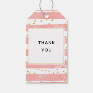 Etiqueta Para Presente Listras Leves Rosa   Faux Dourada Confetti Obrigad
