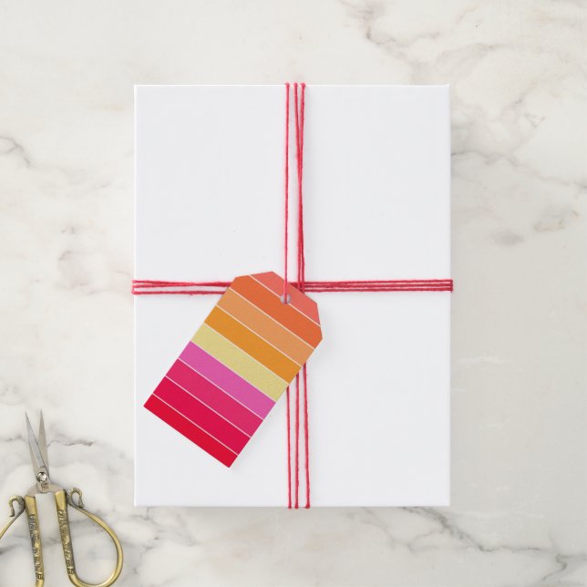 Etiqueta Para Presente Listras rosa, laranja e amarelas (Com cordão)