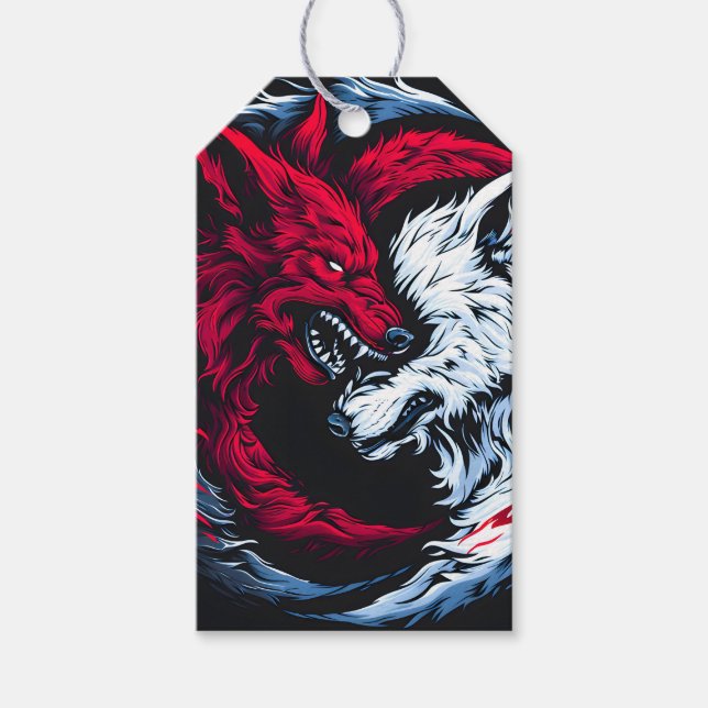 Etiqueta Para Presente Lobo Lunar Selvagem Duplo (Frente)