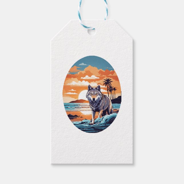 Etiqueta Para Presente Lobo na Praia (Frente)