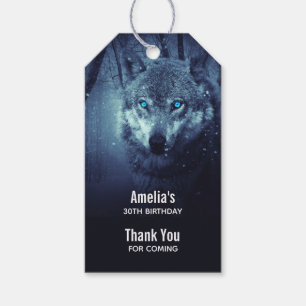 Etiqueta Para Presente Lobo Selvagem com Belo Evento Azul Obrigado