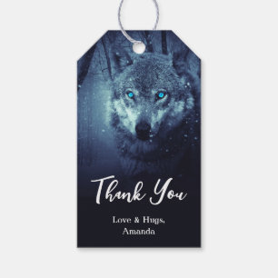 Etiqueta Para Presente Lobo Selvagem com Olhos Azuis Bonitos Obrigado
