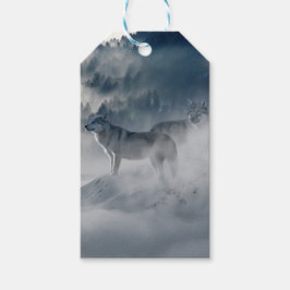 Etiqueta Para Presente Lobos numa paisagem de inverno